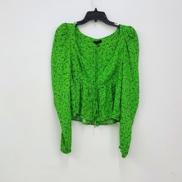 NEW AFRM Hough Tie Neck Peplum Top In Vert Ditsy Medium - Picture 5 of 8